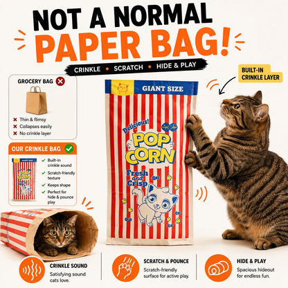 Giant Paper Crinkle Bag Tunnel for Indoor Cats - Collapsible 29.5 x 13.8 Inch Interactive Hideaway with Crinkle Sound for Kittens, Rabbits, and Ferrets