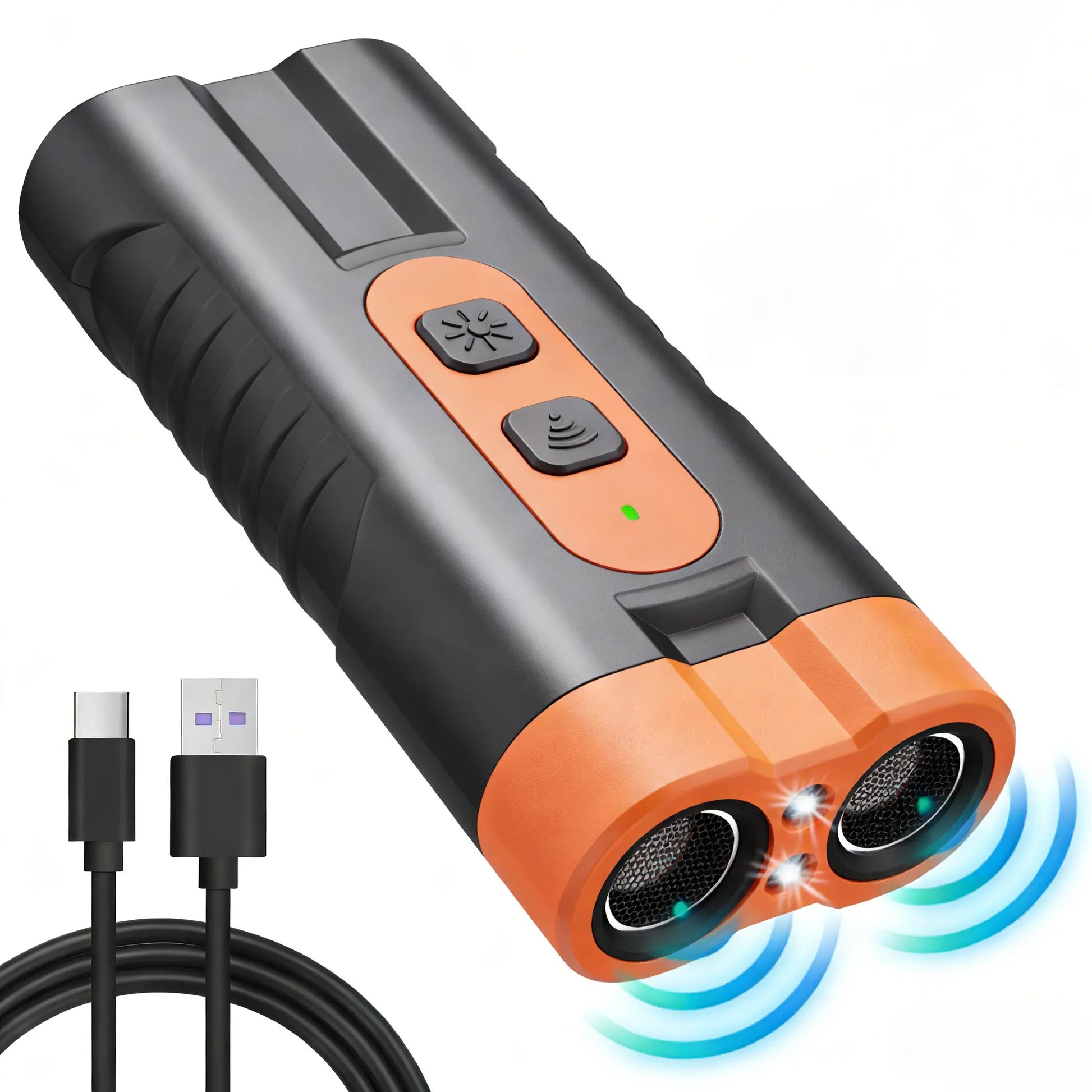 Upgraded Dual-Head Ultrasonic Dog Repeller and Bark Control Flashlight - Rechargeable Portable Device for Pet Owners and Dog Walkers