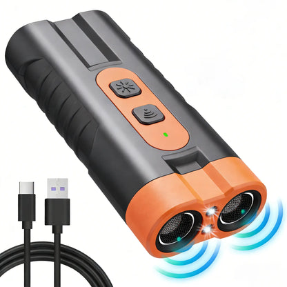 Upgraded Dual-Head Ultrasonic Dog Repeller and Bark Control Flashlight - Rechargeable Portable Device for Pet Owners and Dog Walkers