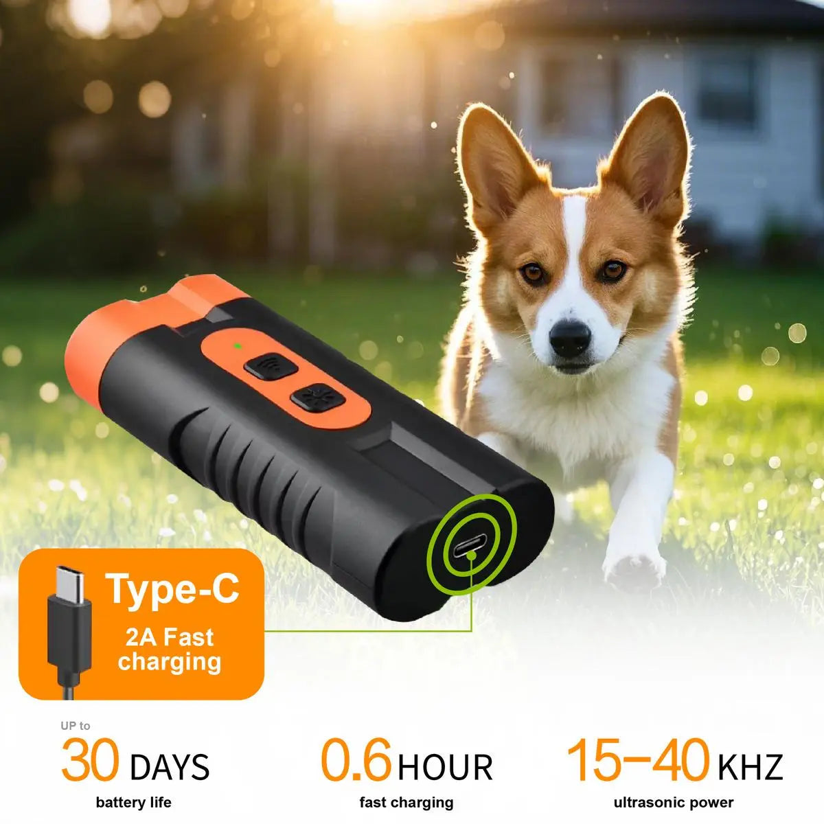 Upgraded Dual-Head Ultrasonic Dog Repeller and Bark Control Flashlight - Rechargeable Portable Device for Pet Owners and Dog Walkers