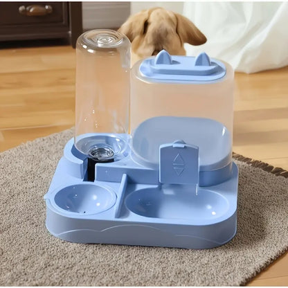 Dual Automatic Cat Feeder and Water Dispenser, BPA-Free Gravity Pet Feeding Station with Dry-Wet Separation, Travel-Friendly Auto Dog Water Bowl for Indoor Cats and Dogs