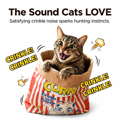 Giant Paper Crinkle Bag Tunnel for Indoor Cats - Collapsible 29.5 x 13.8 Inch Interactive Hideaway with Crinkle Sound for Kittens, Rabbits, and Ferrets