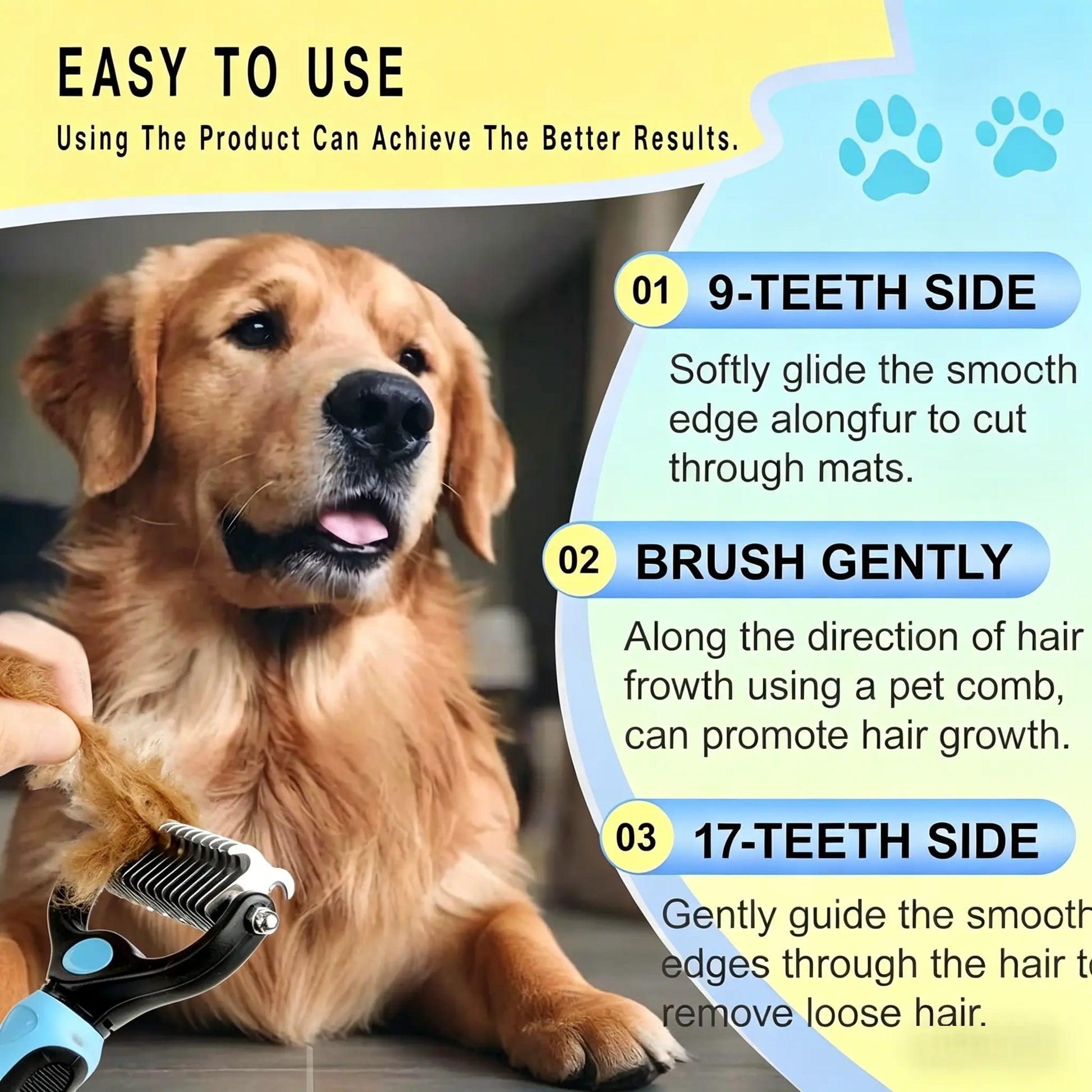 Professional Pet Detangling Comb and Double-Sided Grooming Brush for Dogs and Cats with One-Click Undercoat Rake for Shedding and Mats
