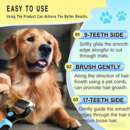 Professional Pet Detangling Comb and Double-Sided Grooming Brush for Dogs and Cats with One-Click Undercoat Rake for Shedding and Mats