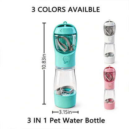 3-in-1 Portable Pet Water Bottle with Poop Bag Dispenser - 20 Oz Leak-Proof Container for Travel, Hiking, and Outdoor Activities
