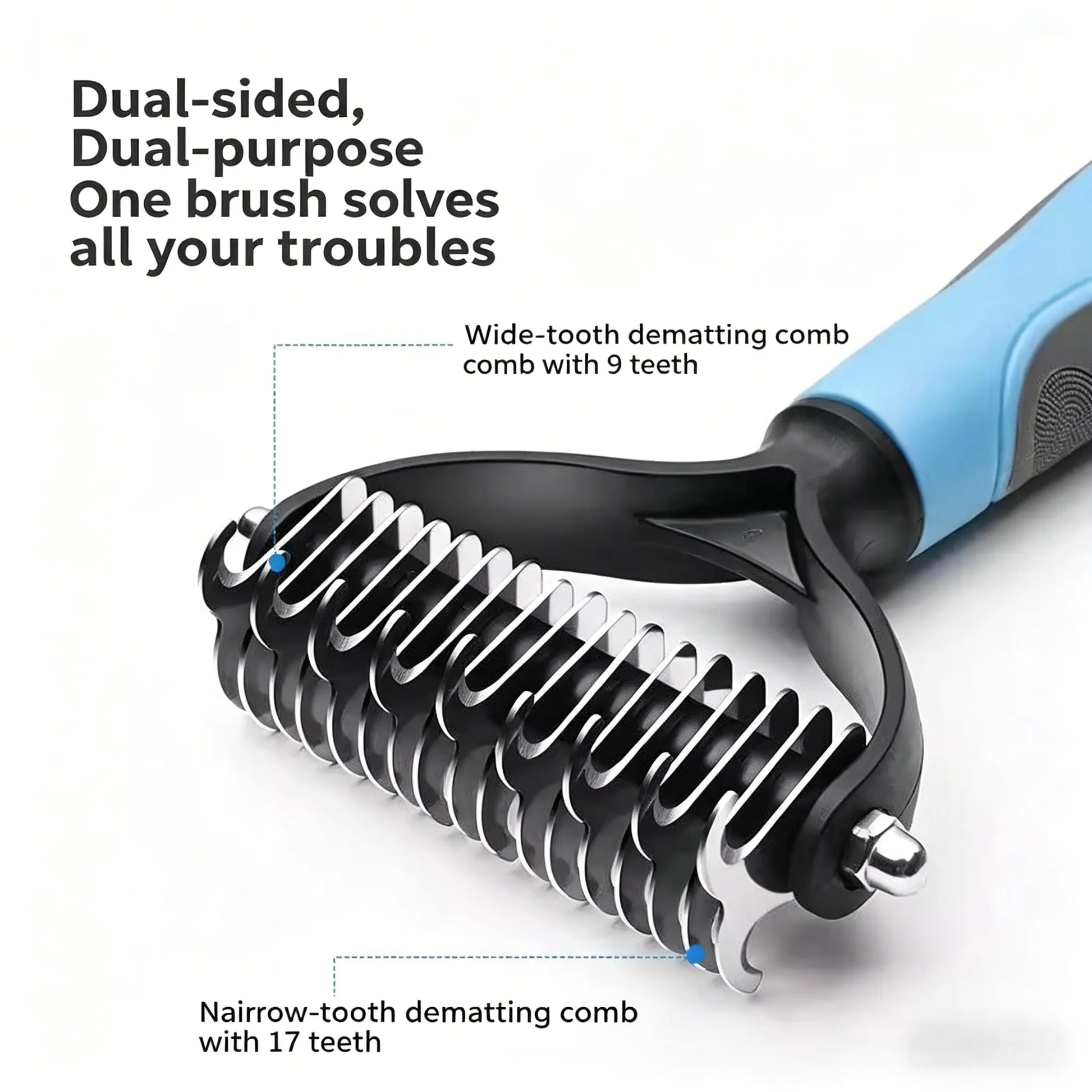 Professional Pet Detangling Comb and Double-Sided Grooming Brush for Dogs and Cats with One-Click Undercoat Rake for Shedding and Mats