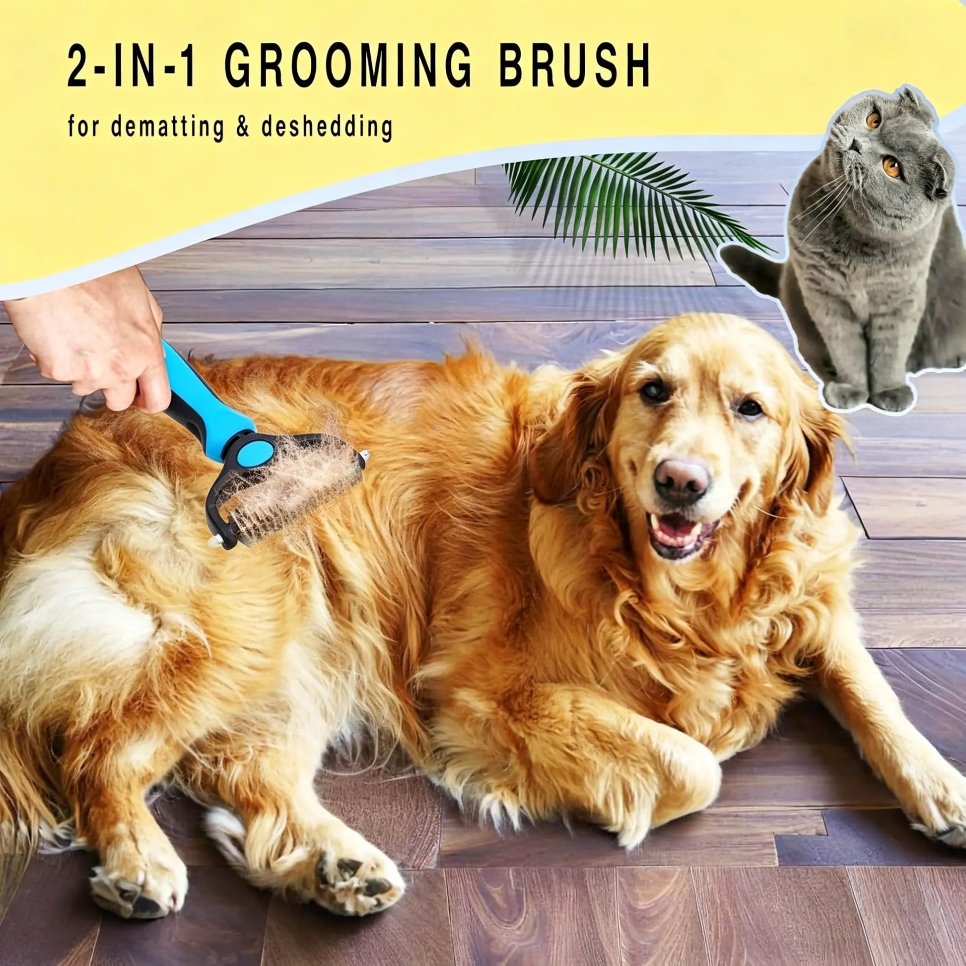Professional Pet Detangling Comb and Double-Sided Grooming Brush for Dogs and Cats with One-Click Undercoat Rake for Shedding and Mats
