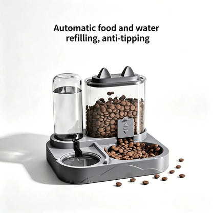 Dual Automatic Cat Feeder and Water Dispenser, BPA-Free Gravity Pet Feeding Station with Dry-Wet Separation, Travel-Friendly Auto Dog Water Bowl for Indoor Cats and Dogs