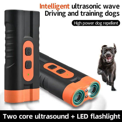 Upgraded Dual-Head Ultrasonic Dog Repeller and Bark Control Flashlight - Rechargeable Portable Device for Pet Owners and Dog Walkers