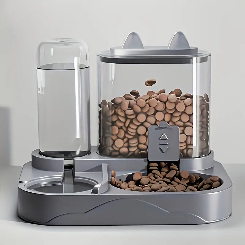Dual Automatic Cat Feeder and Water Dispenser, BPA-Free Gravity Pet Feeding Station with Dry-Wet Separation, Travel-Friendly Auto Dog Water Bowl for Indoor Cats and Dogs