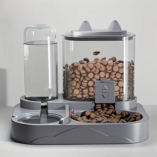 Dual Automatic Cat Feeder and Water Dispenser, BPA-Free Gravity Pet Feeding Station with Dry-Wet Separation, Travel-Friendly Auto Dog Water Bowl for Indoor Cats and Dogs