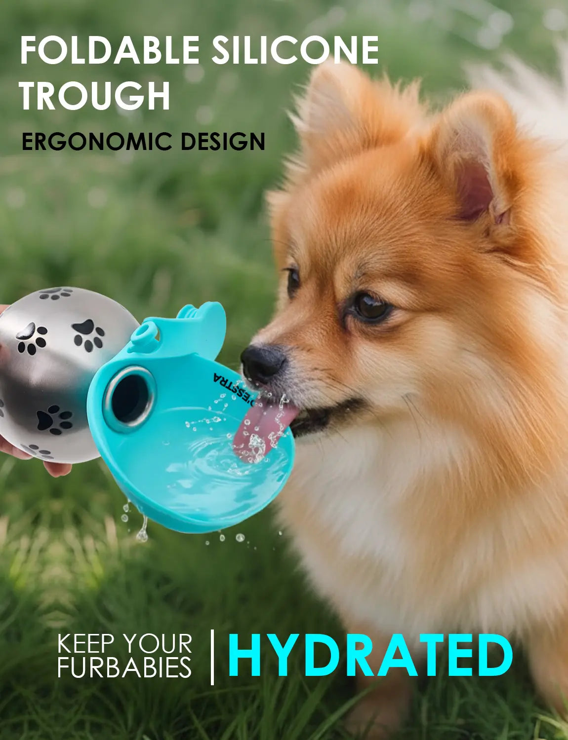 Stainless Steel Pet Water Bottle with Integrated Drinking Basin - 285ml Leak-Proof Travel Solution for Dogs and Cats, Ideal for Walks, Road Trips, and Outdoor Activities