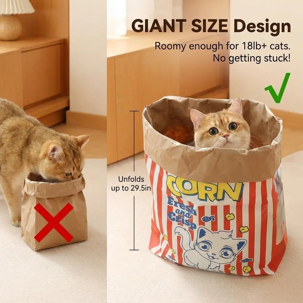 Giant Paper Crinkle Bag Tunnel for Indoor Cats - Collapsible 29.5 x 13.8 Inch Interactive Hideaway with Crinkle Sound for Kittens, Rabbits, and Ferrets