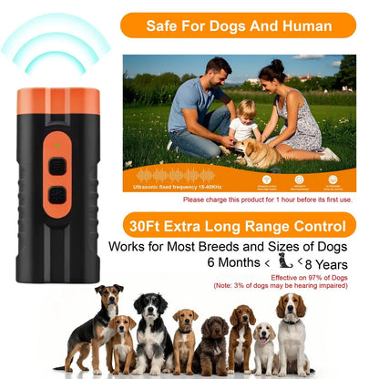 Upgraded Dual-Head Ultrasonic Dog Repeller and Bark Control Flashlight - Rechargeable Portable Device for Pet Owners and Dog Walkers