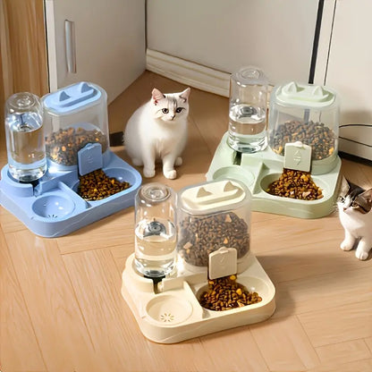 Dual Automatic Cat Feeder and Water Dispenser, BPA-Free Gravity Pet Feeding Station with Dry-Wet Separation, Travel-Friendly Auto Dog Water Bowl for Indoor Cats and Dogs