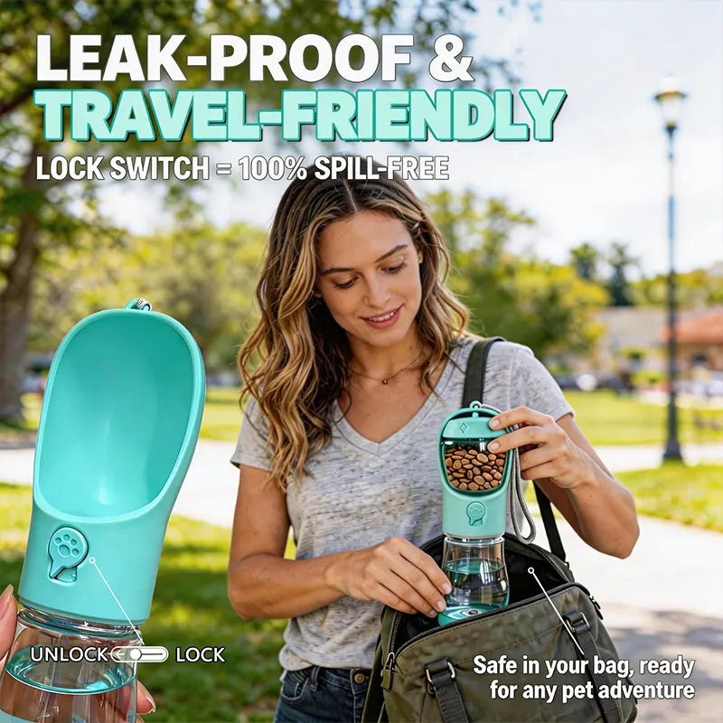 3-in-1 Portable Pet Water Bottle with Poop Bag Dispenser - 20 Oz Leak-Proof Container for Travel, Hiking, and Outdoor Activities