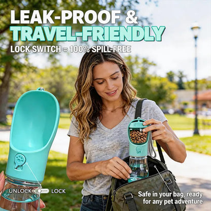 3-in-1 Portable Pet Water Bottle with Poop Bag Dispenser - 20 Oz Leak-Proof Container for Travel, Hiking, and Outdoor Activities