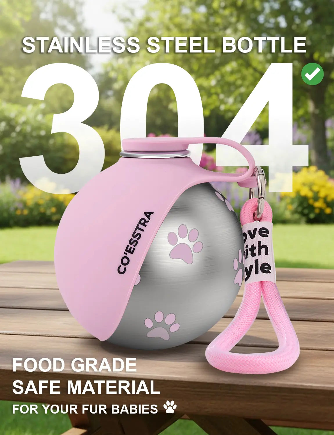 Stainless Steel Pet Water Bottle with Integrated Drinking Basin - 285ml Leak-Proof Travel Solution for Dogs and Cats, Ideal for Walks, Road Trips, and Outdoor Activities