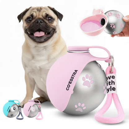 Stainless Steel Pet Water Bottle with Integrated Drinking Basin - 285ml Leak-Proof Travel Solution for Dogs and Cats, Ideal for Walks, Road Trips, and Outdoor Activities