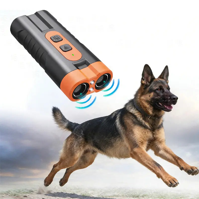 Upgraded Dual-Head Ultrasonic Dog Repeller and Bark Control Flashlight - Rechargeable Portable Device for Pet Owners and Dog Walkers