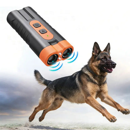 Upgraded Dual-Head Ultrasonic Dog Repeller and Bark Control Flashlight - Rechargeable Portable Device for Pet Owners and Dog Walkers
