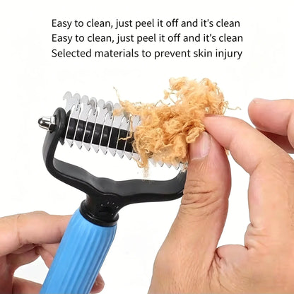 Professional Pet Detangling Comb and Double-Sided Grooming Brush for Dogs and Cats with One-Click Undercoat Rake for Shedding and Mats