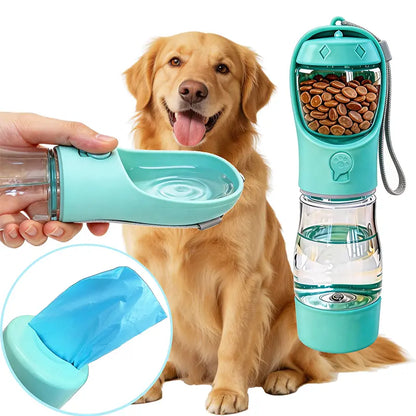 3-in-1 Portable Pet Water Bottle with Poop Bag Dispenser - 20 Oz Leak-Proof Container for Travel, Hiking, and Outdoor Activities