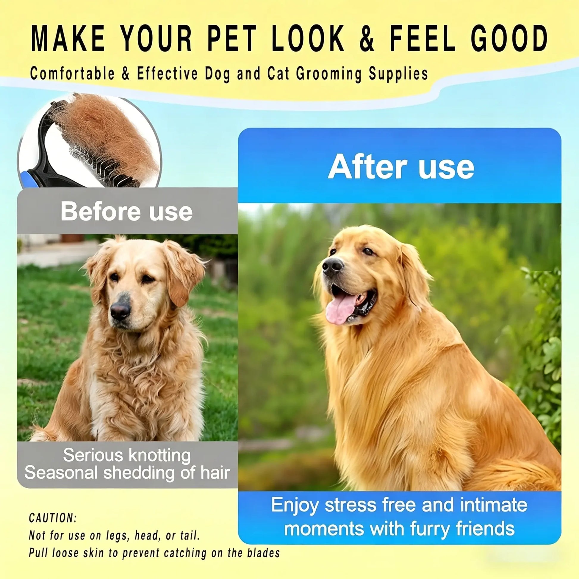 Professional Pet Detangling Comb and Double-Sided Grooming Brush for Dogs and Cats with One-Click Undercoat Rake for Shedding and Mats