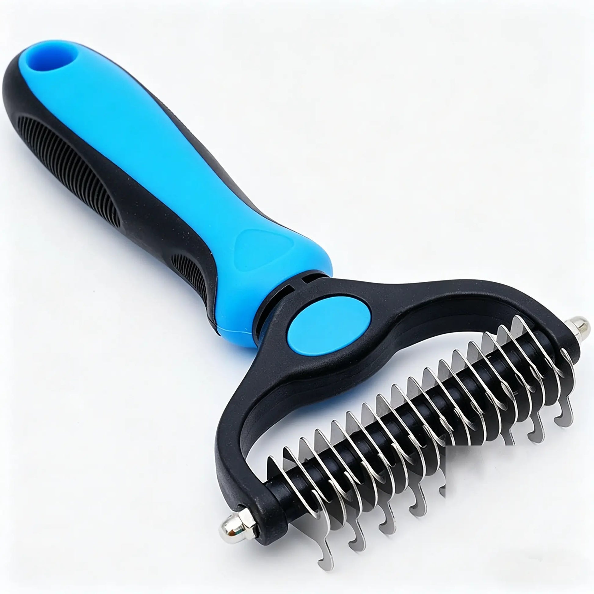 Professional Pet Detangling Comb and Double-Sided Grooming Brush for Dogs and Cats with One-Click Undercoat Rake for Shedding and Mats